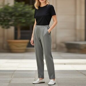 Charter Club Petite Classic Fit Grey Elastic Waist Pleated Straight Leg Pants 6P